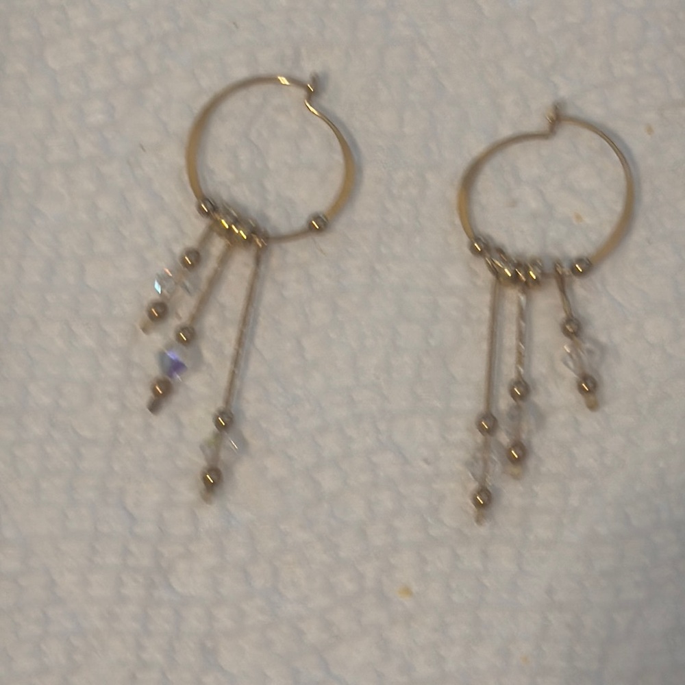 🎉 Host Pick- Gold Hoop Earrings with Dangling Chains and Beads
